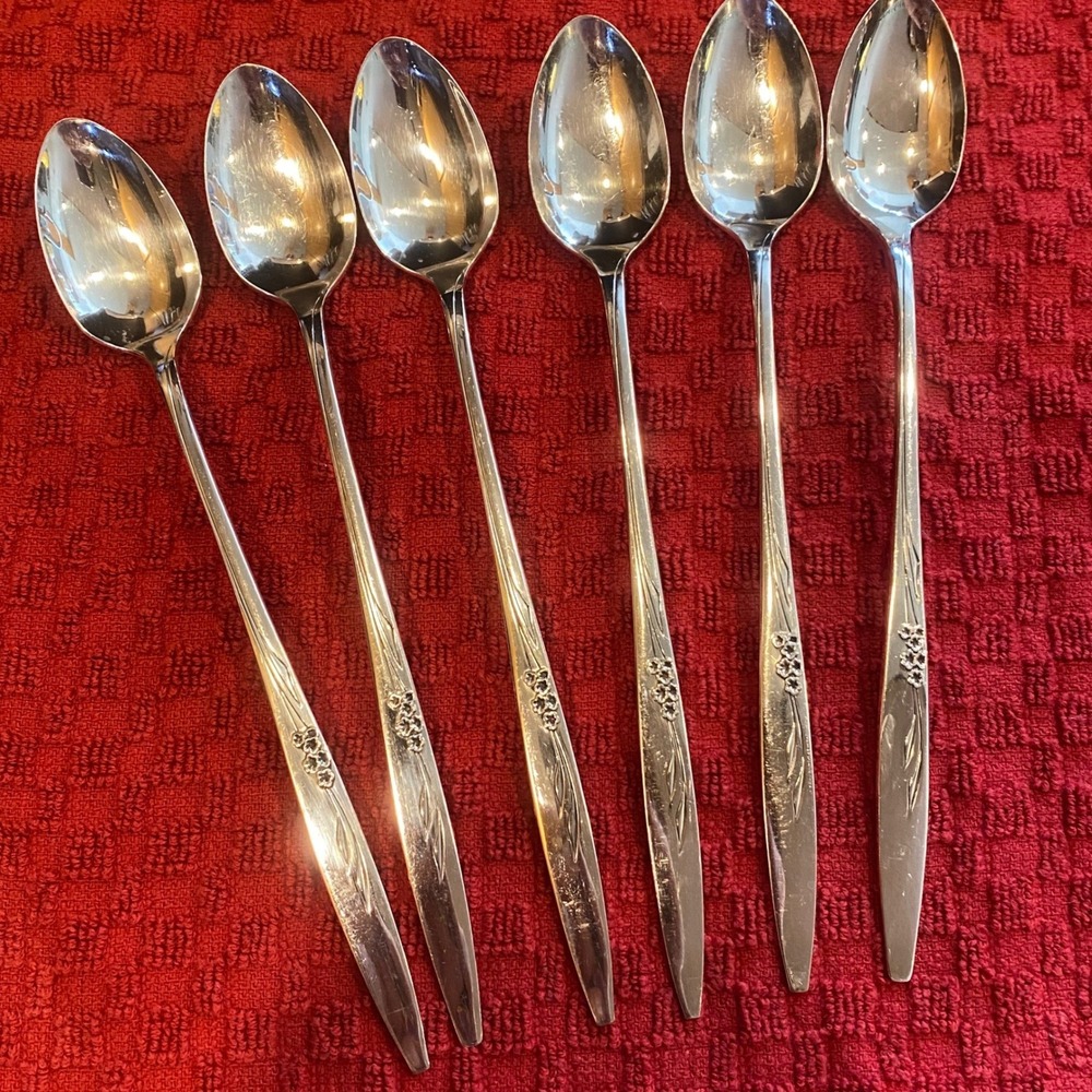 Oneida Community Silverplate Iced Tea Spoons Set of 6 Enchantment Gentle Rose